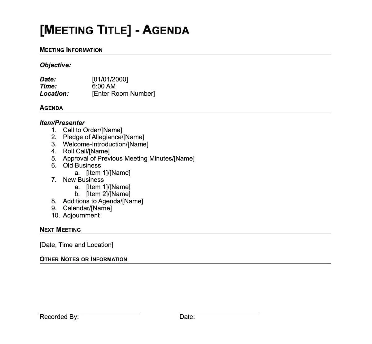Word-Vorlage für die Tagesordnung eines Ausschuss-Meetings