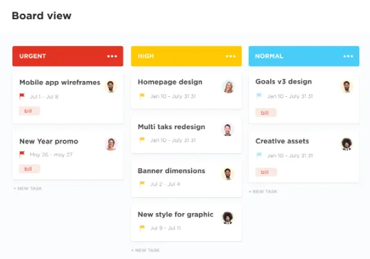 Piattaforma di gestione siti web ClickUp