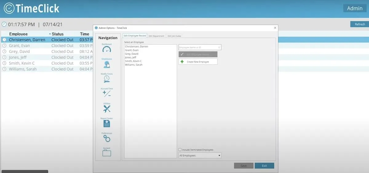 Software de control horario: edición de registros de empleados en TimeClick