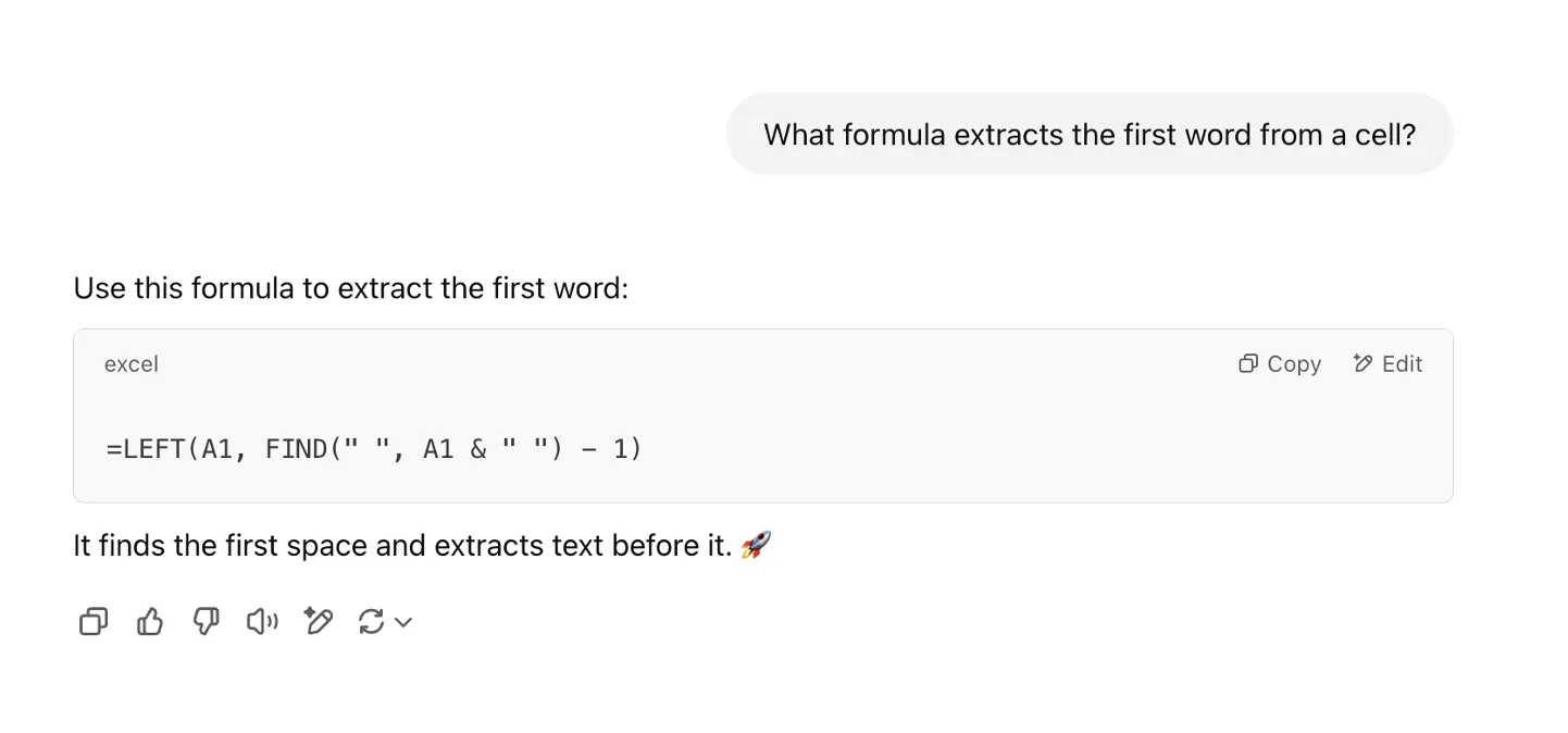 ChatGPT Formule-extractie: ai excel formules