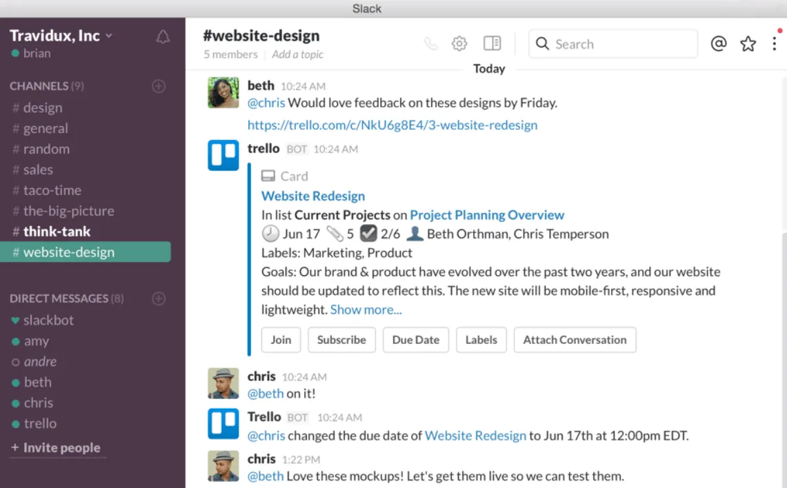 Panel de control de Slack: alternativa a Microsoft Teams