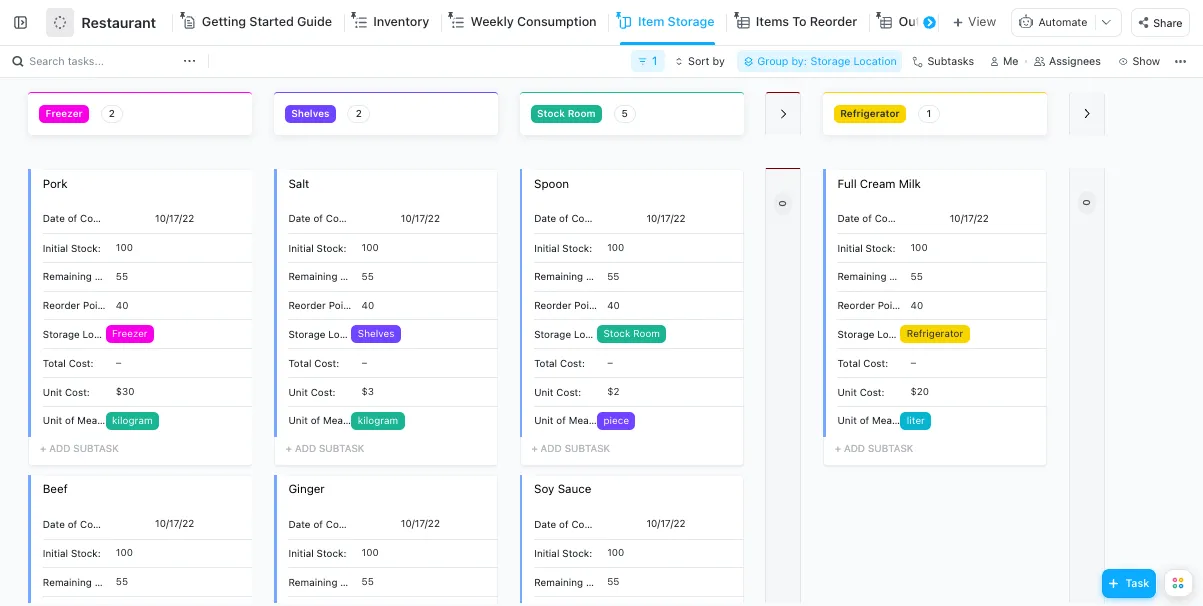 Gestisci l'inventario, effettua la previsione delle spese e crea budget più accurati con ClickUp.