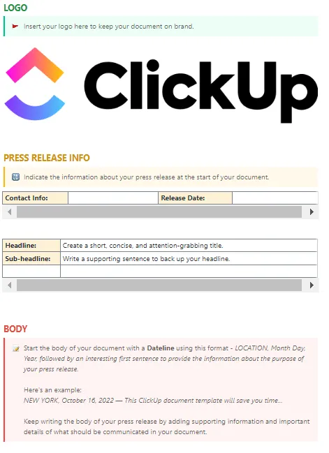 เทมเพลตการเขียนเนื้อหา ClickUp: เทมเพลตสคริปต์วิดีโอ