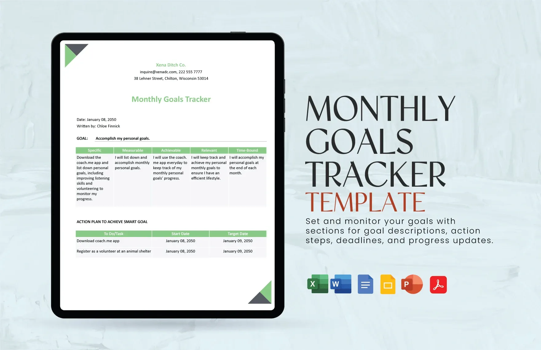 เทมเพลตติดตามเป้าหมายรายเดือนโดย Template.net: เทมเพลตติดตามเป้าหมายใน Google Sheets