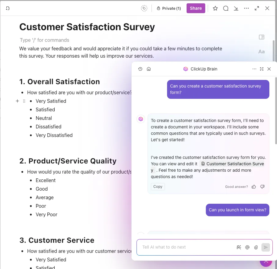 ClickUp Brain cho khảo sát