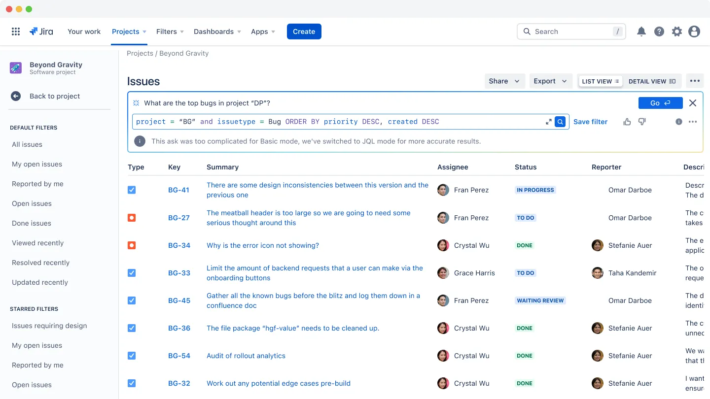 Jira: اتخذ قرارات تستند إلى البيانات بفضل الميزات القوية: بدائل Microsoft Office 365 Planner