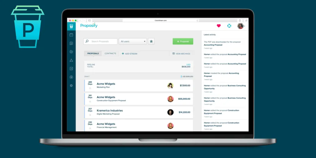 Visualizzazione desktop di Proposify