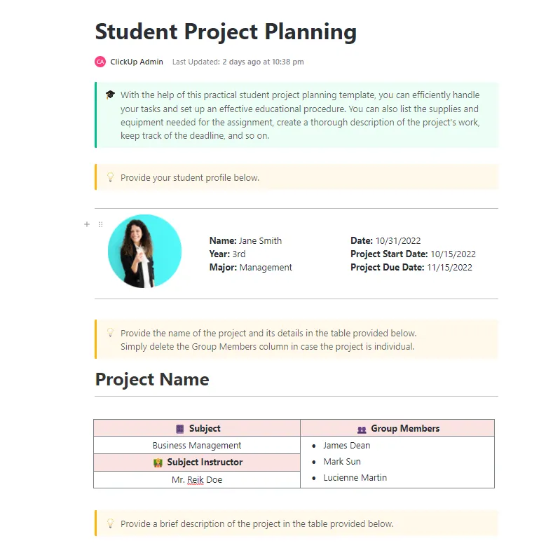 Mall för projektplanering för studenter