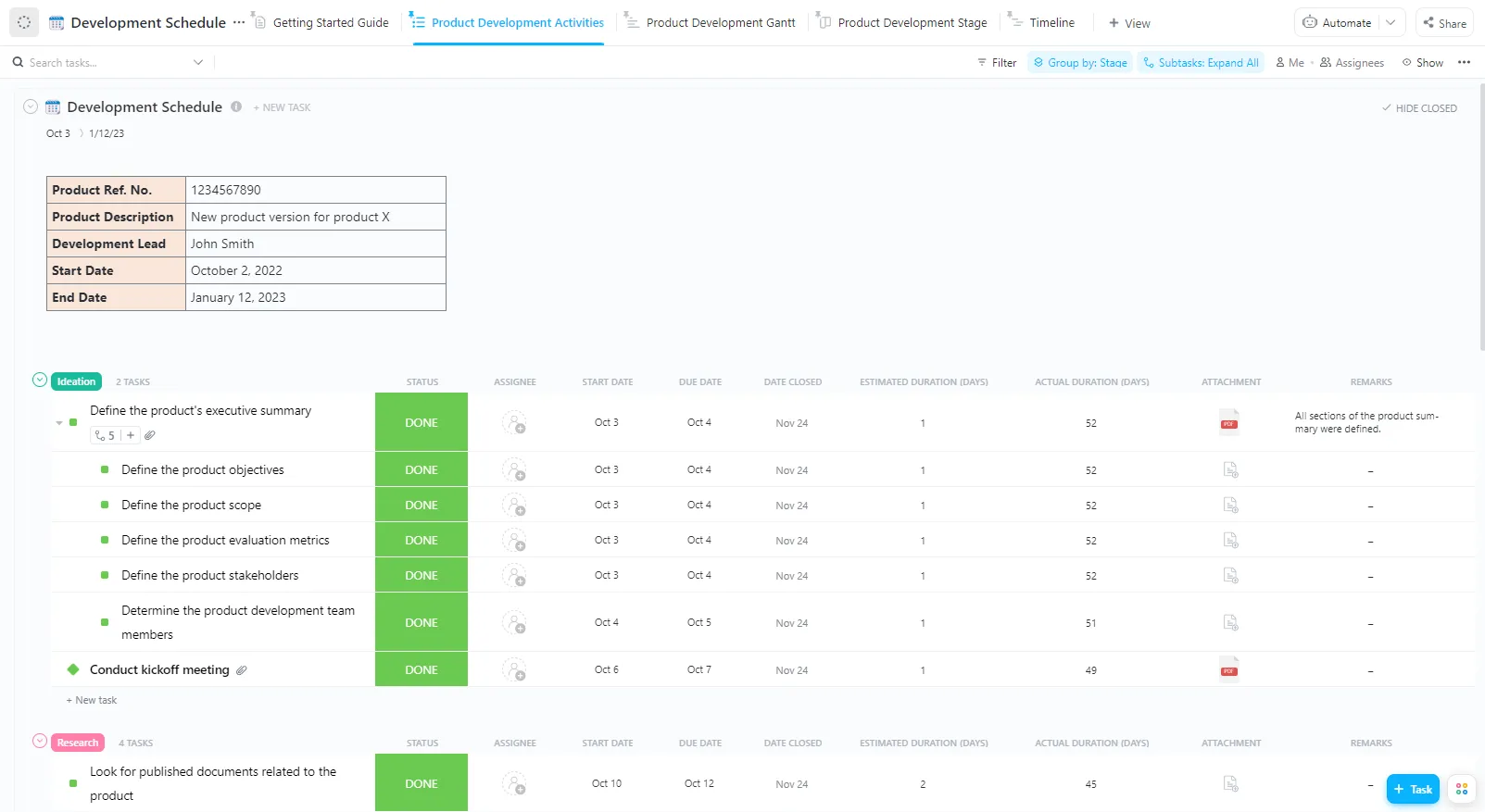 Plantilla de calendario de desarrollo de ClickUp