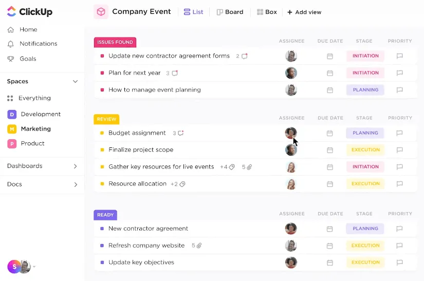 งานใน ClickUp: PARA