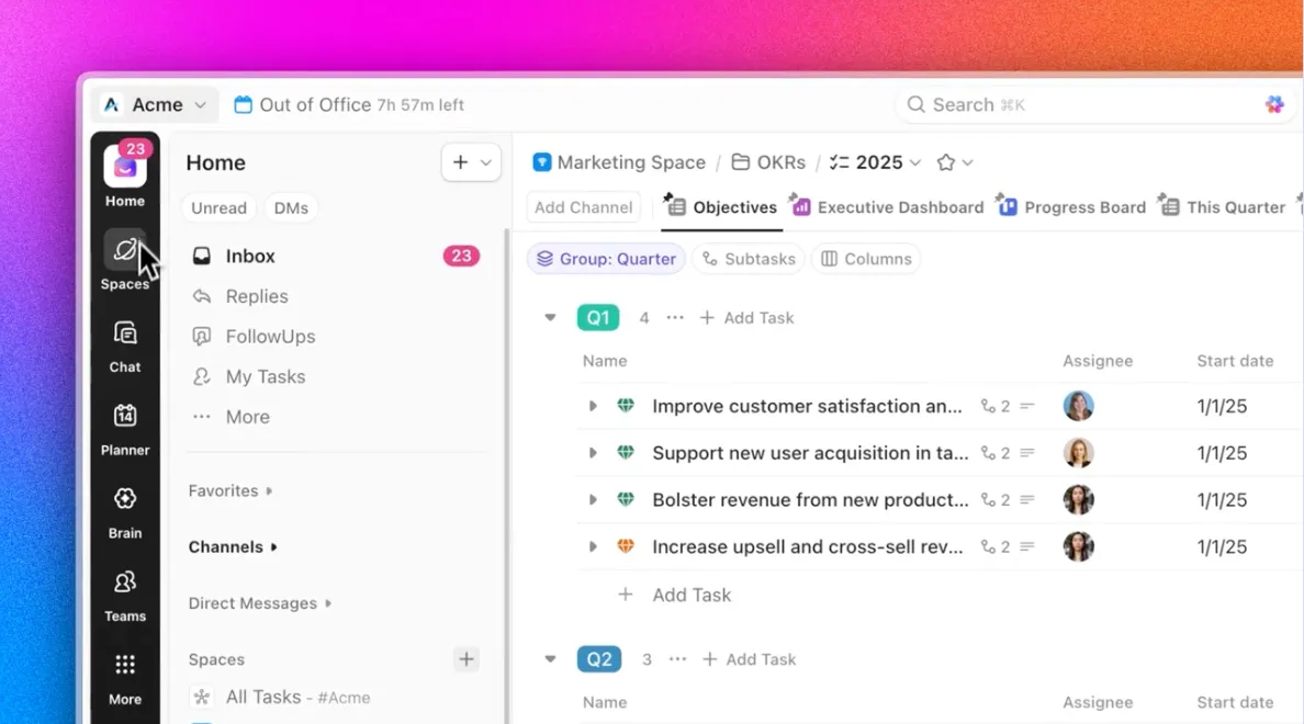 Sidebar di ClickUp