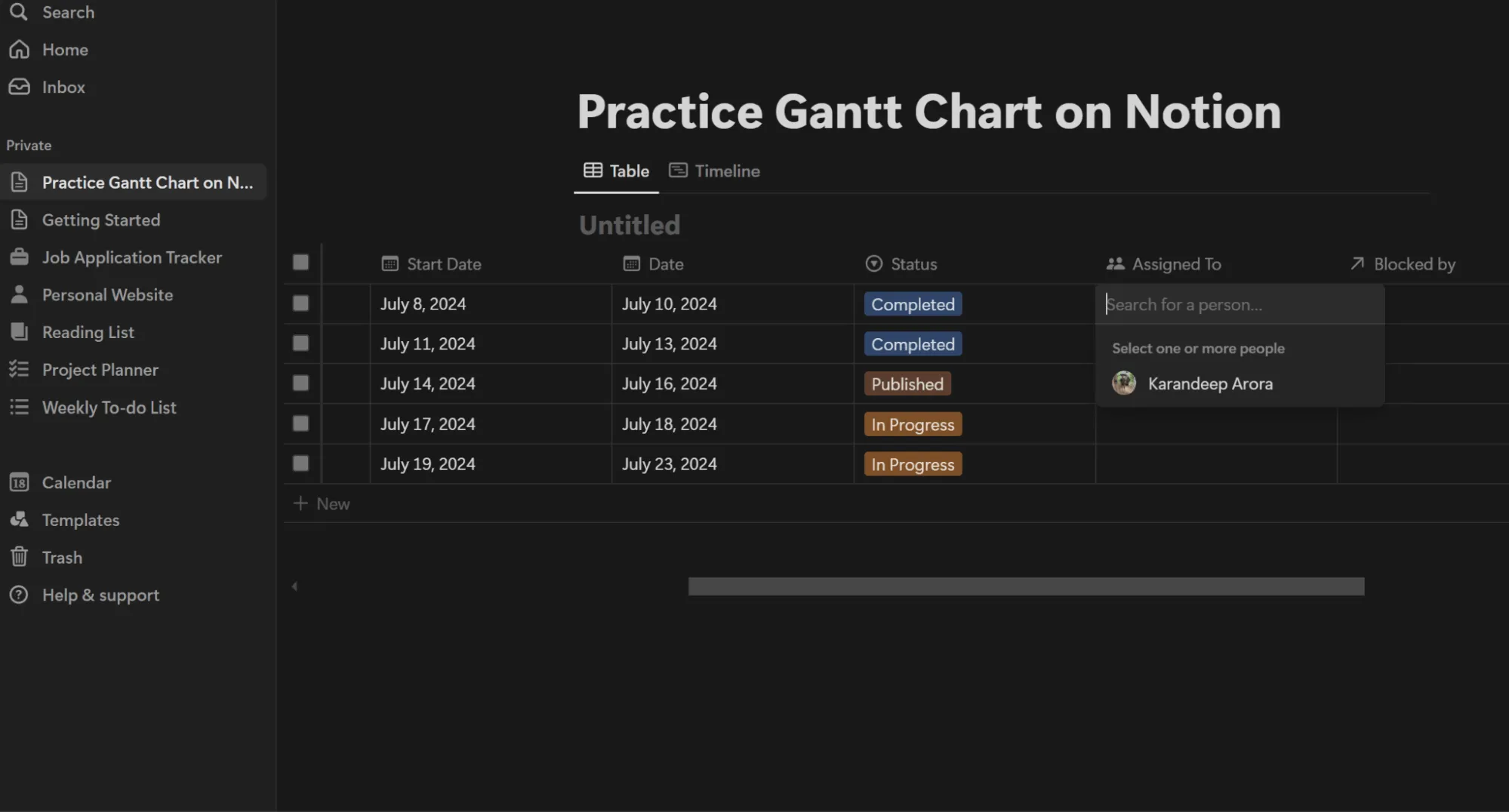 Bước 6 để tạo biểu đồ Gantt trên Notion