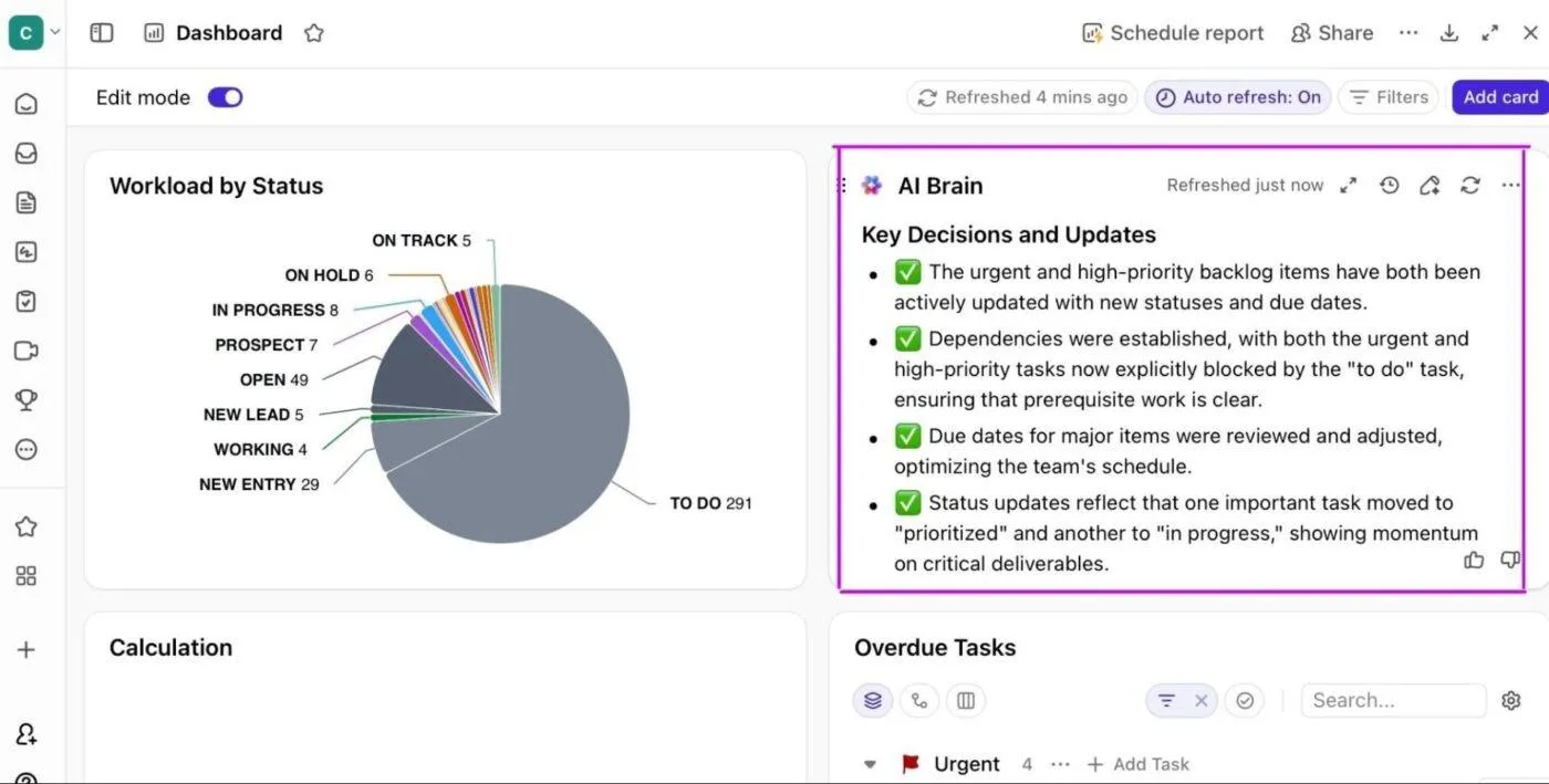 รับสรุปและอัปเดตโดย AI ทันทีด้วย ClickUp Dashboards: การวิเคราะห์ความรู้สึกของ AI