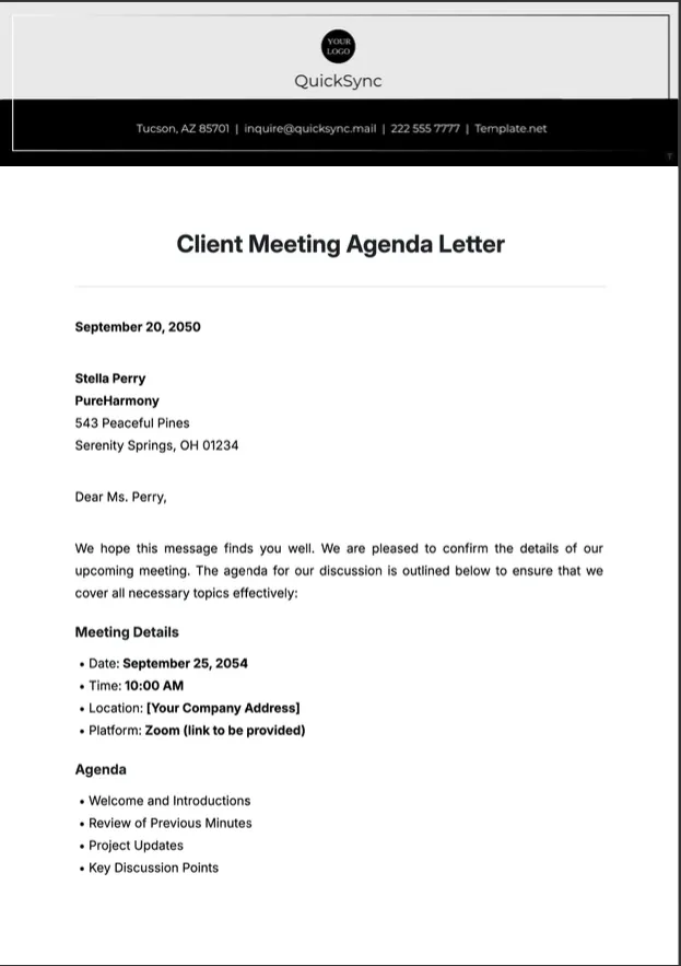 Modello di lettera per il programma delle riunioni con i clienti