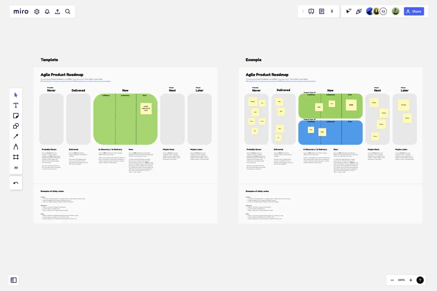 เทมเพลตแผนงานผลิตภัณฑ์แบบ Agile ของ Miro