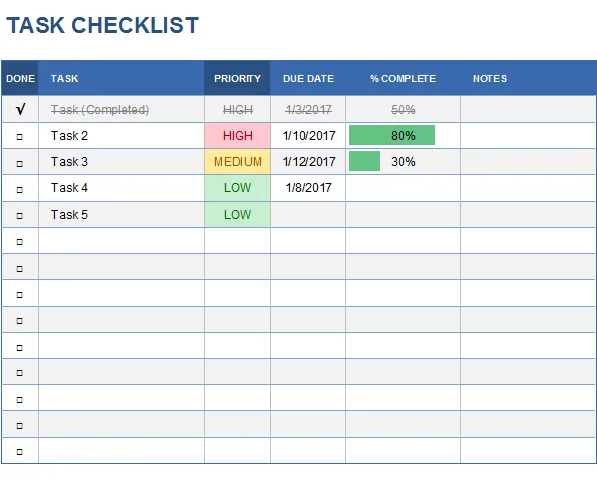 Mẫu theo dõi công việc Microsoft Excel