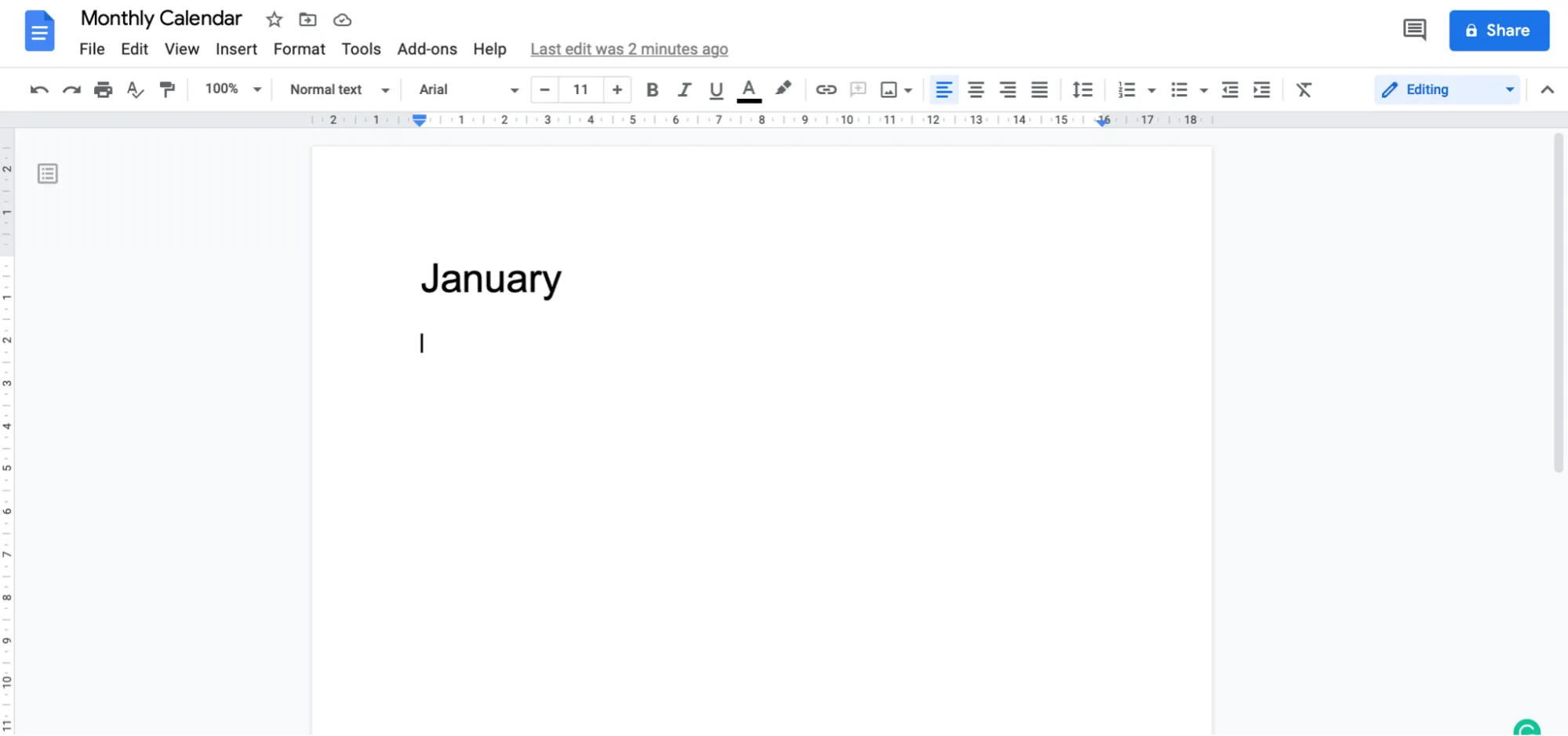 Monatskalender Google Doc