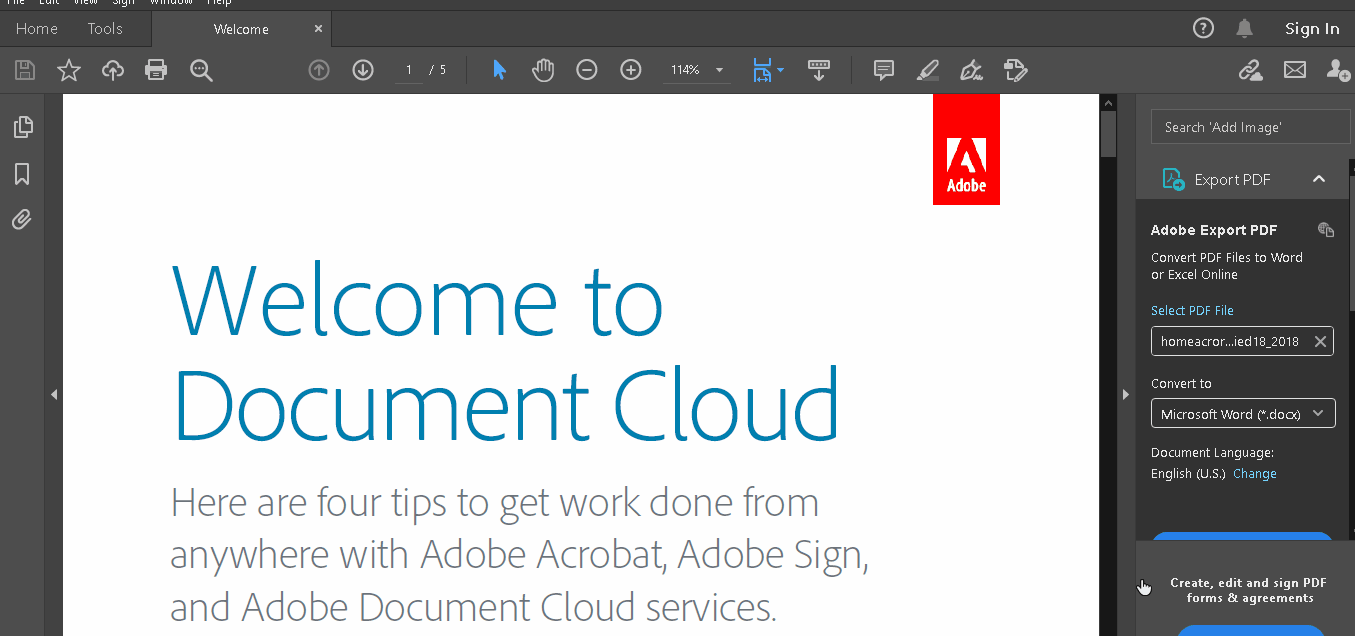 công cụ adobe pdf và gif giao diện người dùng