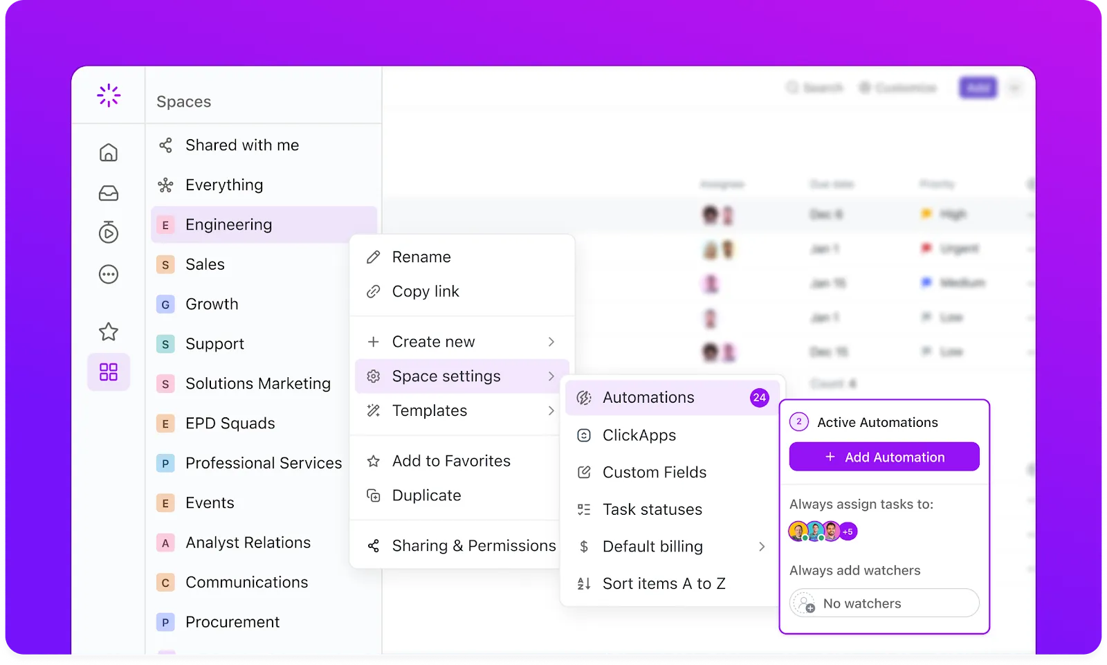 ClickUp Automatisierungen: Befreien Sie sich von wiederholenden Aufgaben: Gantt-Diagramm-KI