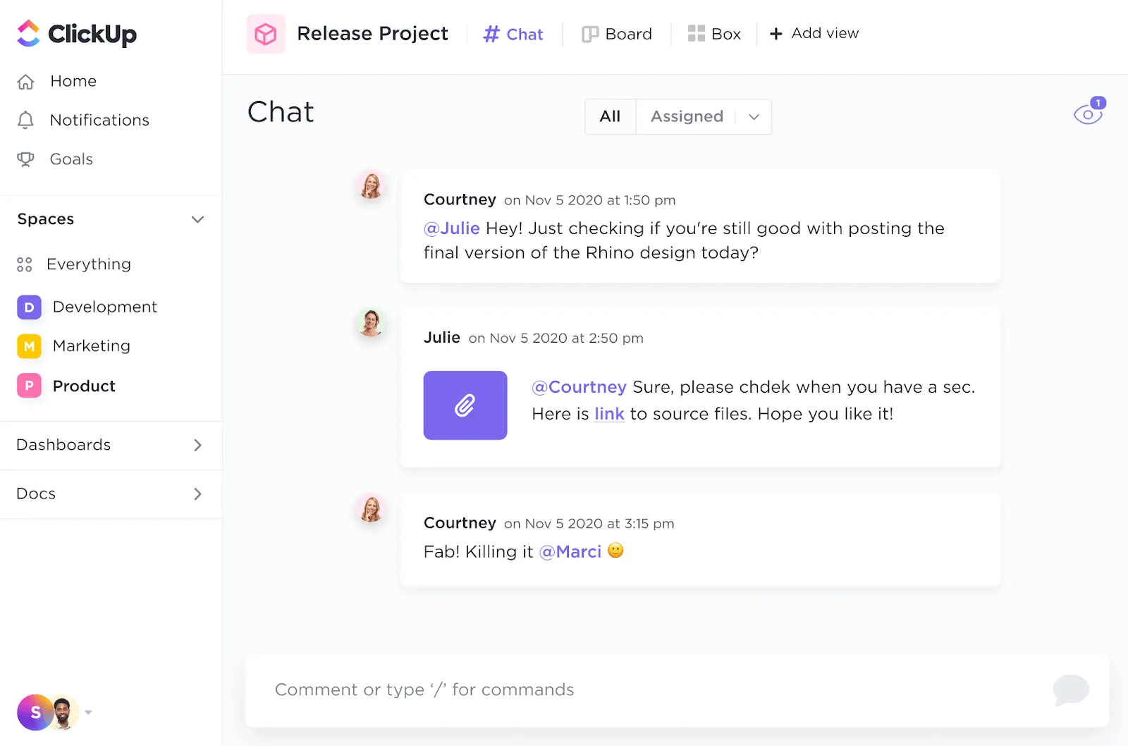 ClickUp chatten: Slack App Directory