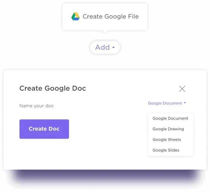 Buat Google Docs langsung dari antarmuka ClickUp