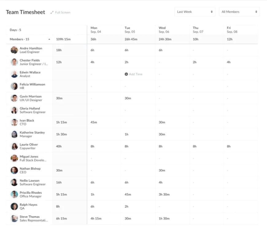 Everhour Team Urenregistratie Dashboard