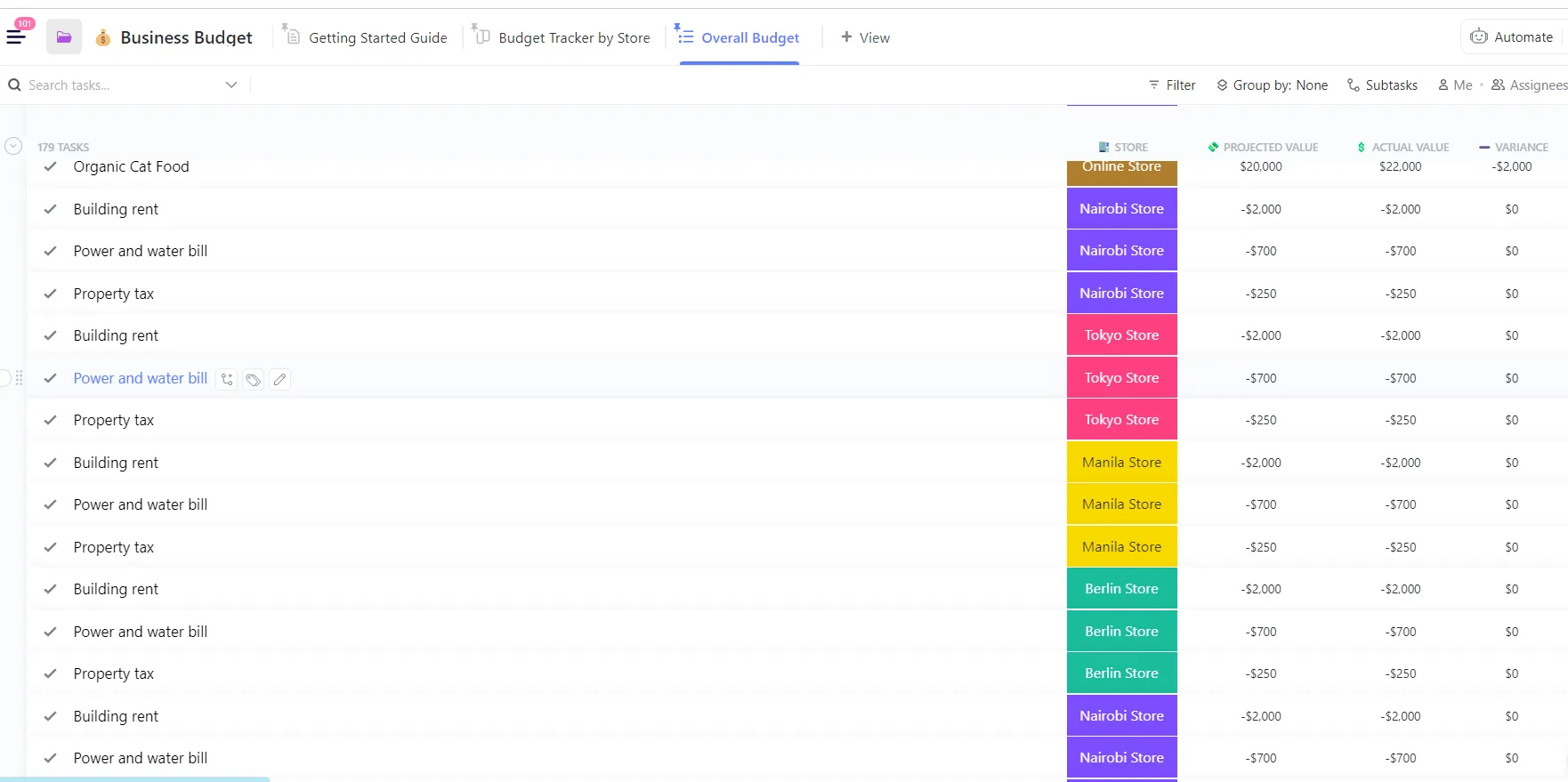 Budget d'entreprise ClickUp