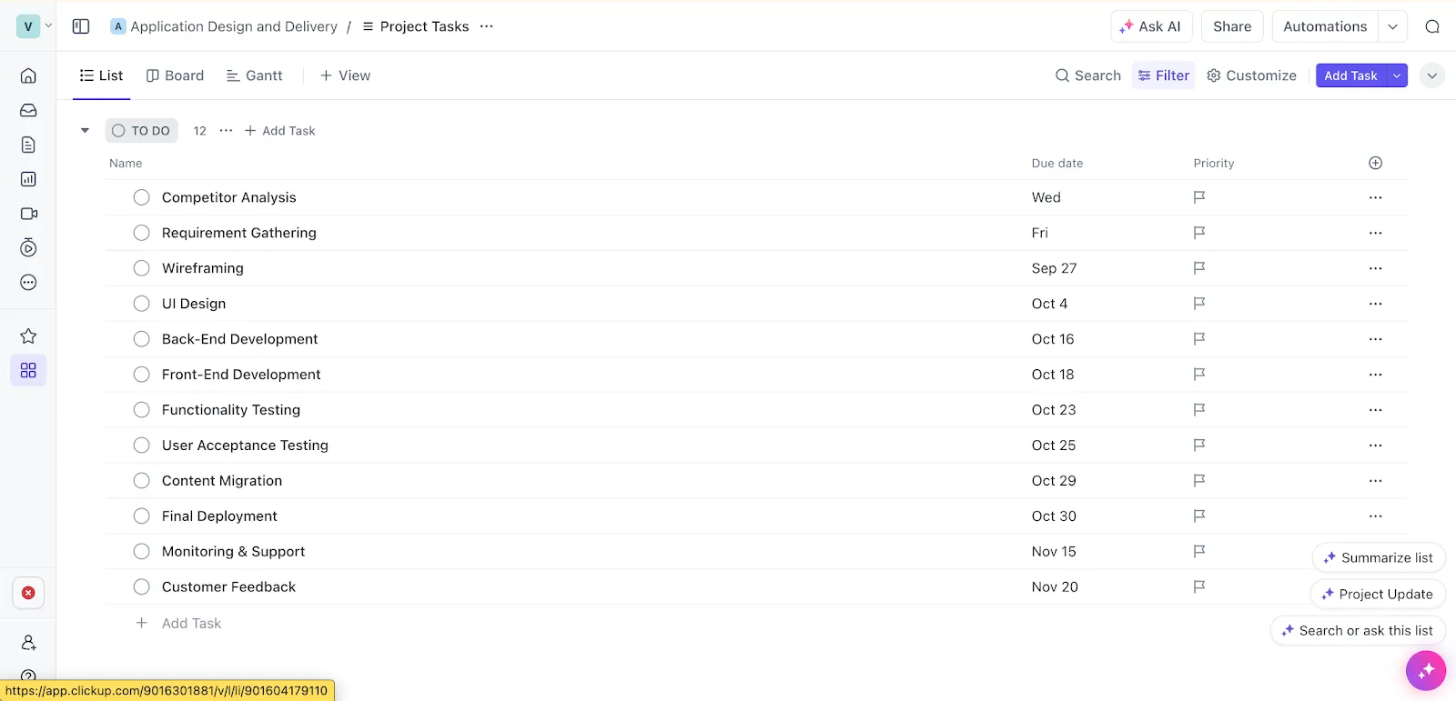 Lista do ClickUp