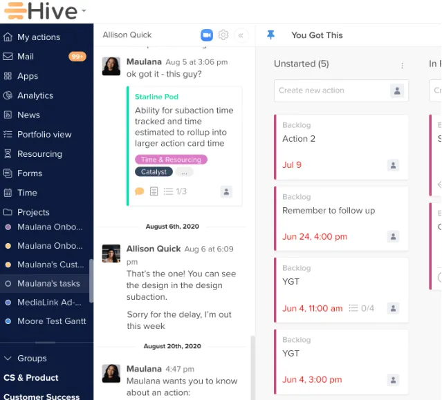 Capture d'écran de la fonctionnalité Hive Chat