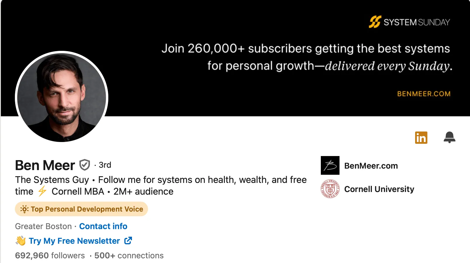 ตัวอย่างการสร้างแบรนด์ส่วนบุคคลบน LinkedIn ของ Ben Meer