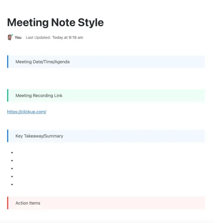 Plantilla de notas de reuniones de ClickUp
