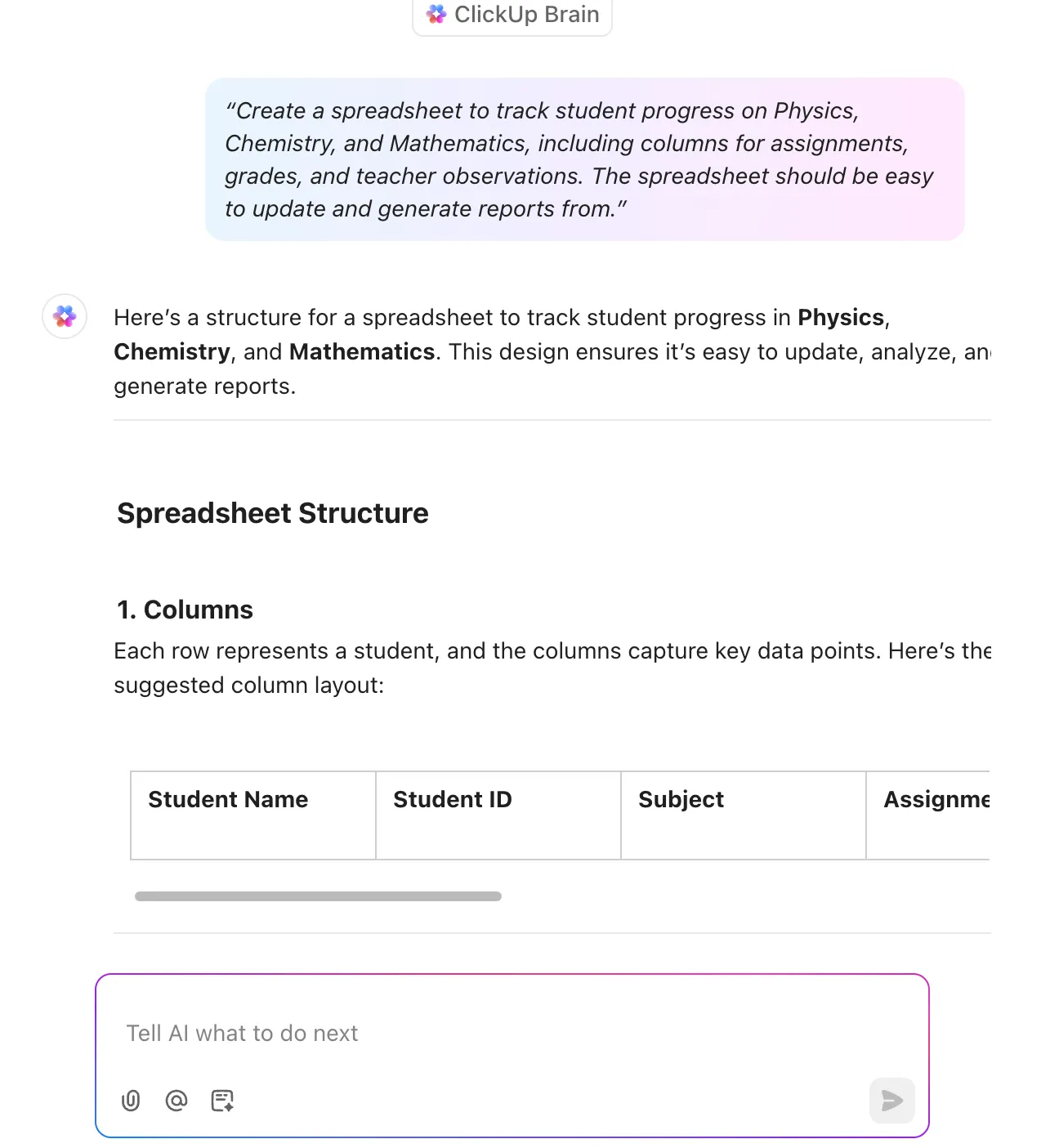 Évaluation et notation sur ClickUp : invites IA pour les enseignants