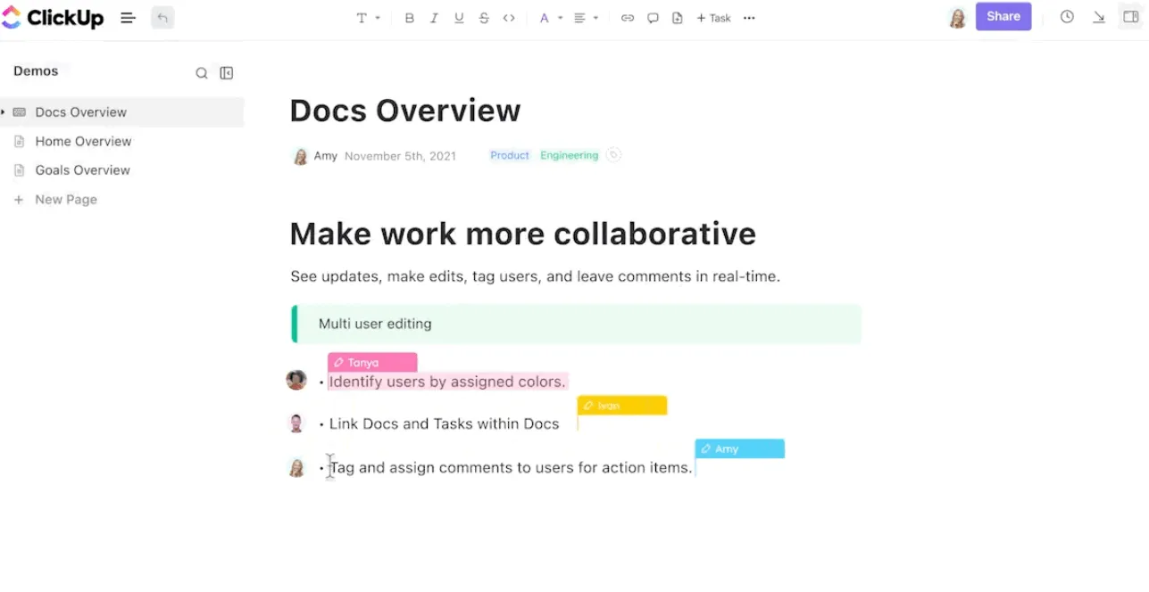 ClickUp Docs สำหรับคำถามแบบสอบถามหลังการฝึกอบรม