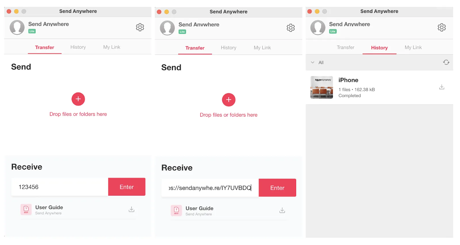 Send Anywhere Dashboard