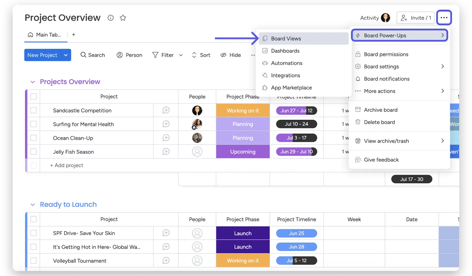 Bật chế độ xem Gantt
