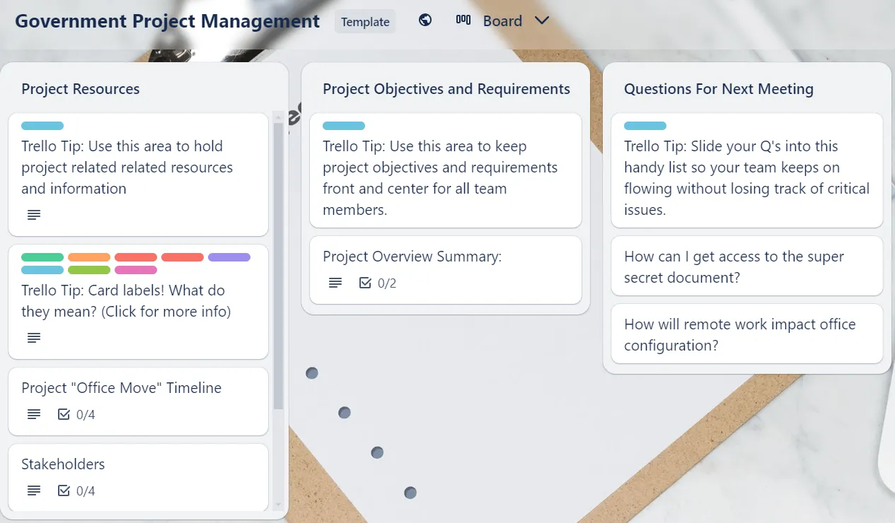Modello Trello per il project management dei progetti governativi