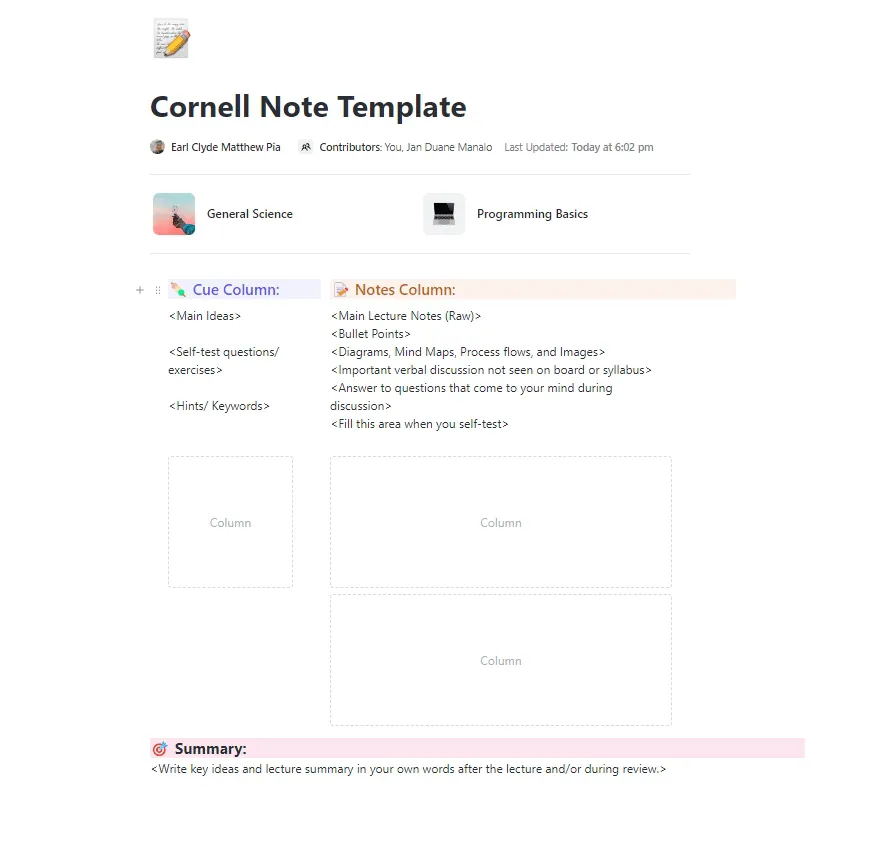 Modello di note Cornell