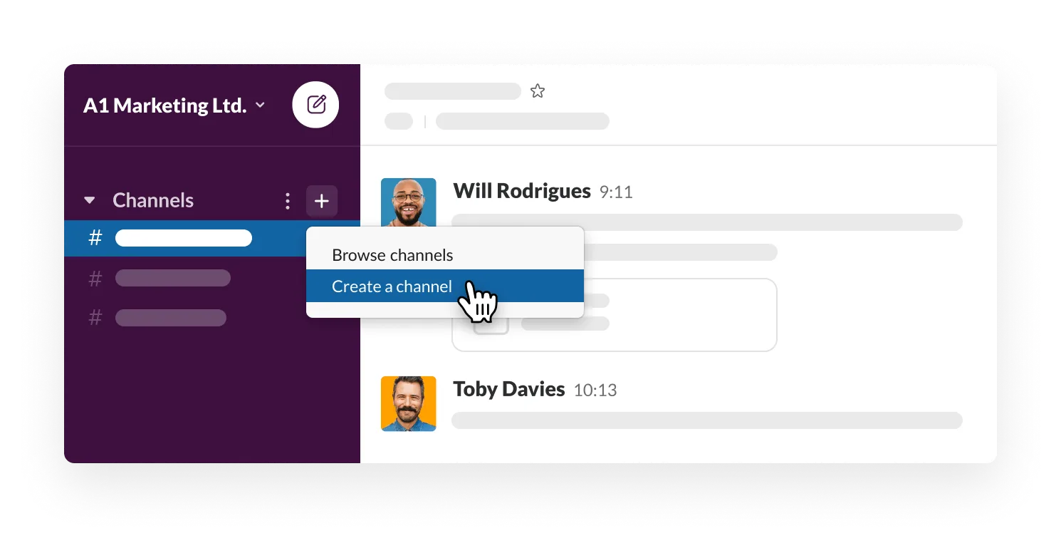 Créer un canal dans Slack