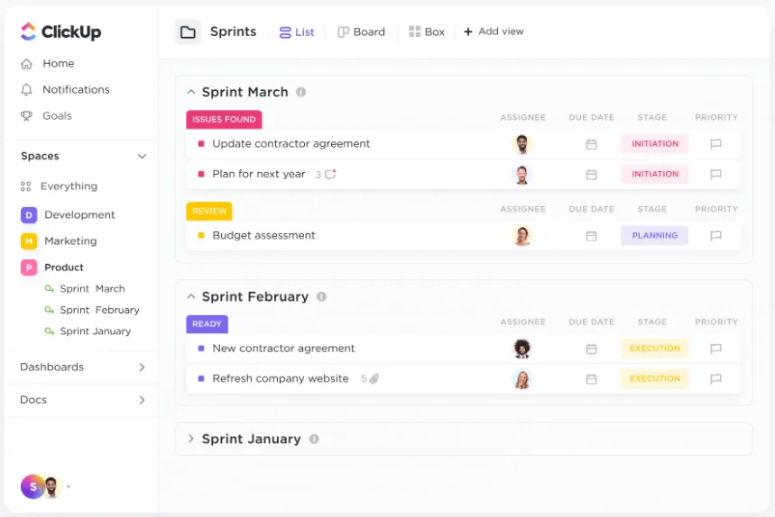 Dễ dàng quản lý lộ trình sản phẩm, công việc tồn đọng, sprint và thiết kế UX với Mẫu quản lý dự án Agile của ClickUp
