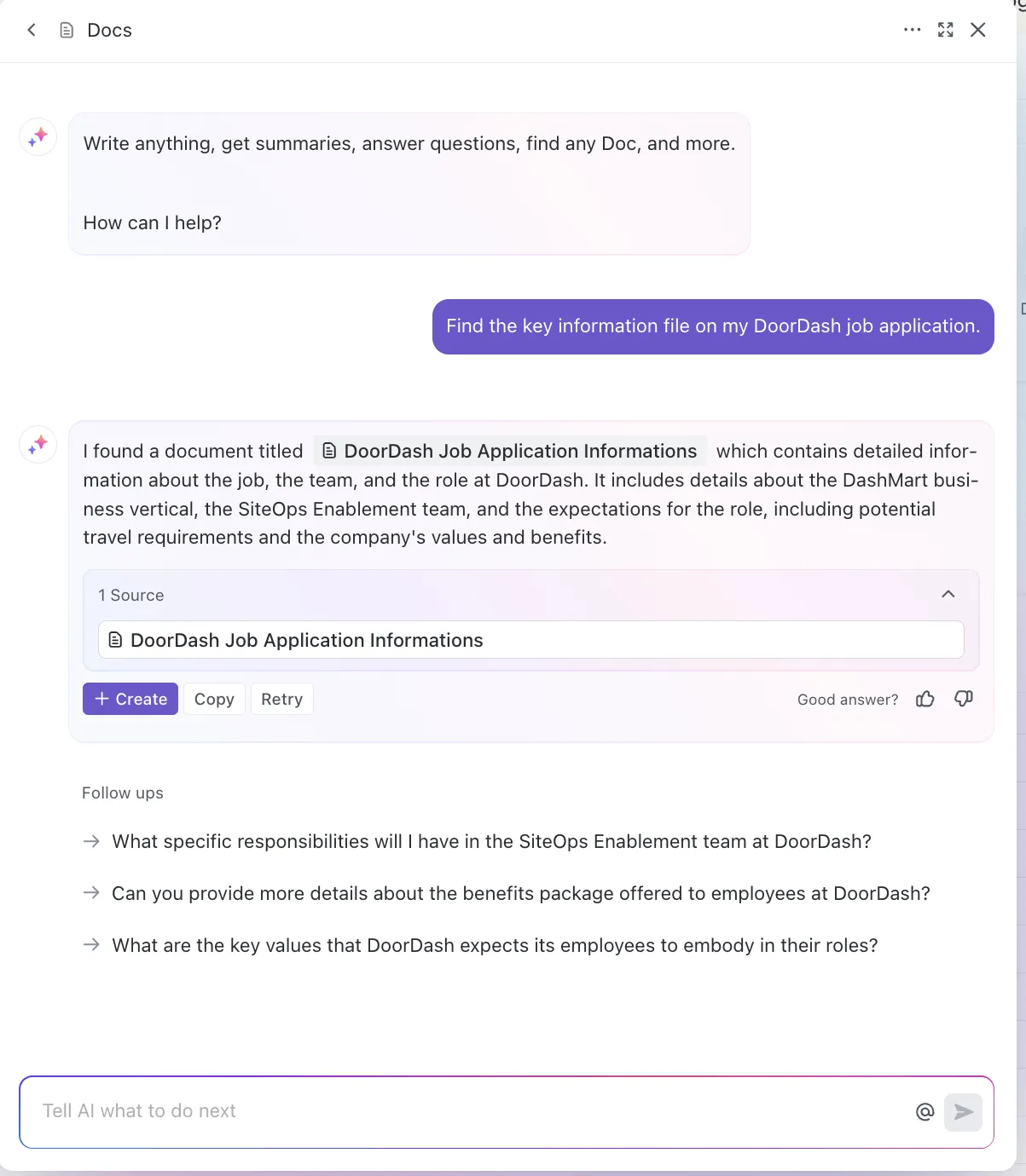 Pobieraj dokumenty i informacje w kilka sekund dzięki ClickUp Brain