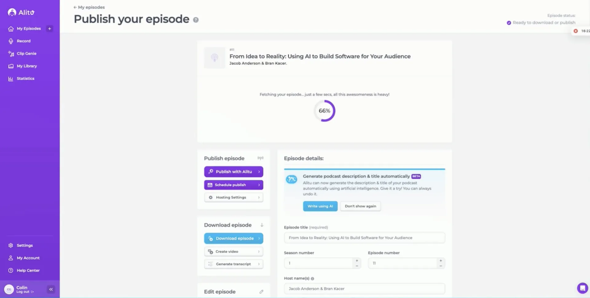 Alitu Showplanner: strumenti di IA per i podcaster