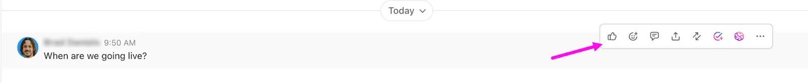 Barre d'outils des messages sur ClickUp Chat