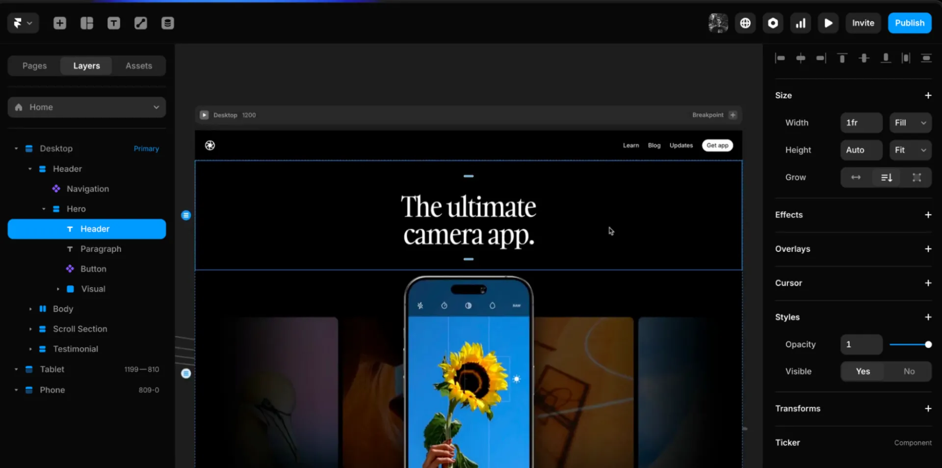Framer (най-добър за интерактивен уеб дизайн и прототипиране в реално време)