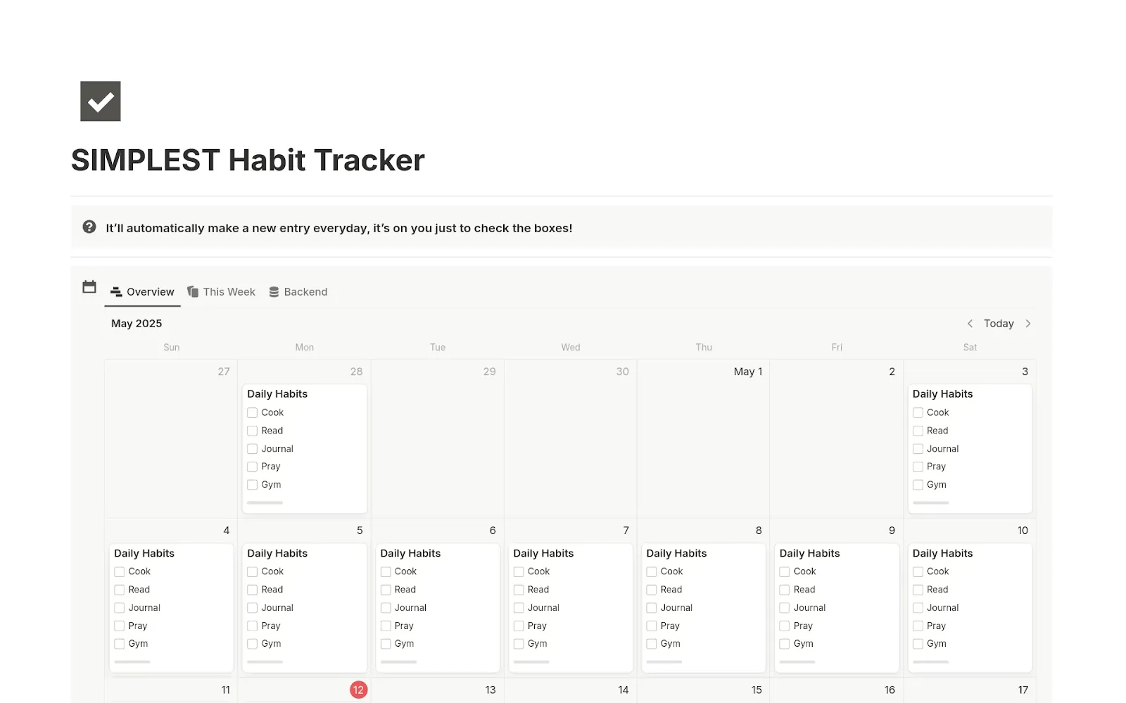 ตัวติดตามนิสัยที่ง่ายที่สุดผ่าน Notion - แบบฟอร์มตัวติดตามนิสัยใน Notion