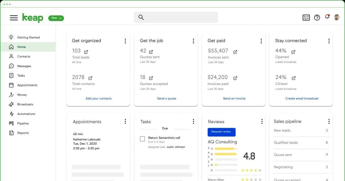 Keap-dashboard: AI-CRM-software