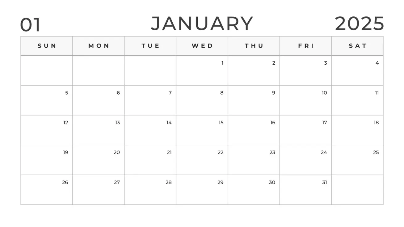 Template Kalender Bulanan Minimalis Hitam Putih Sederhana
