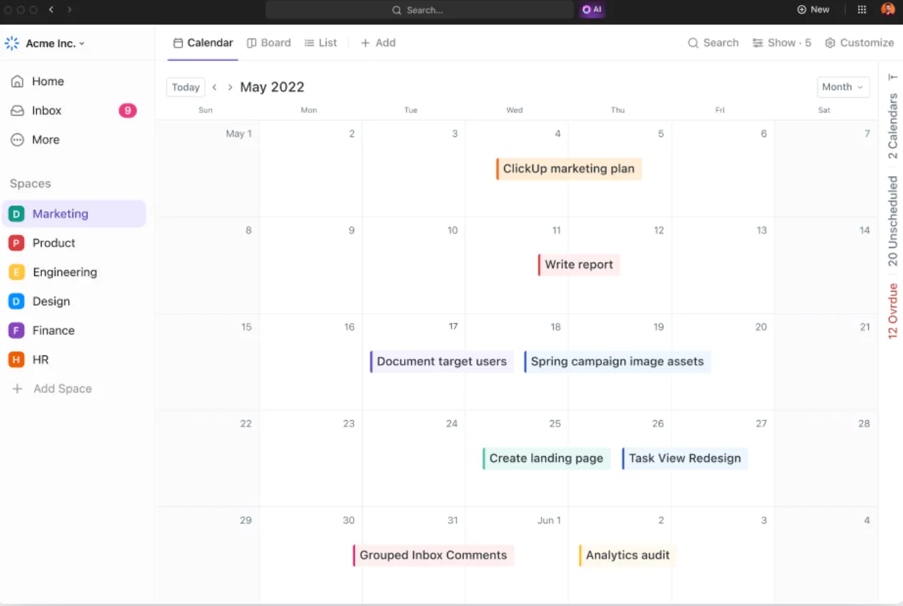 ClickUp-Kalender: Townhall-Meeting