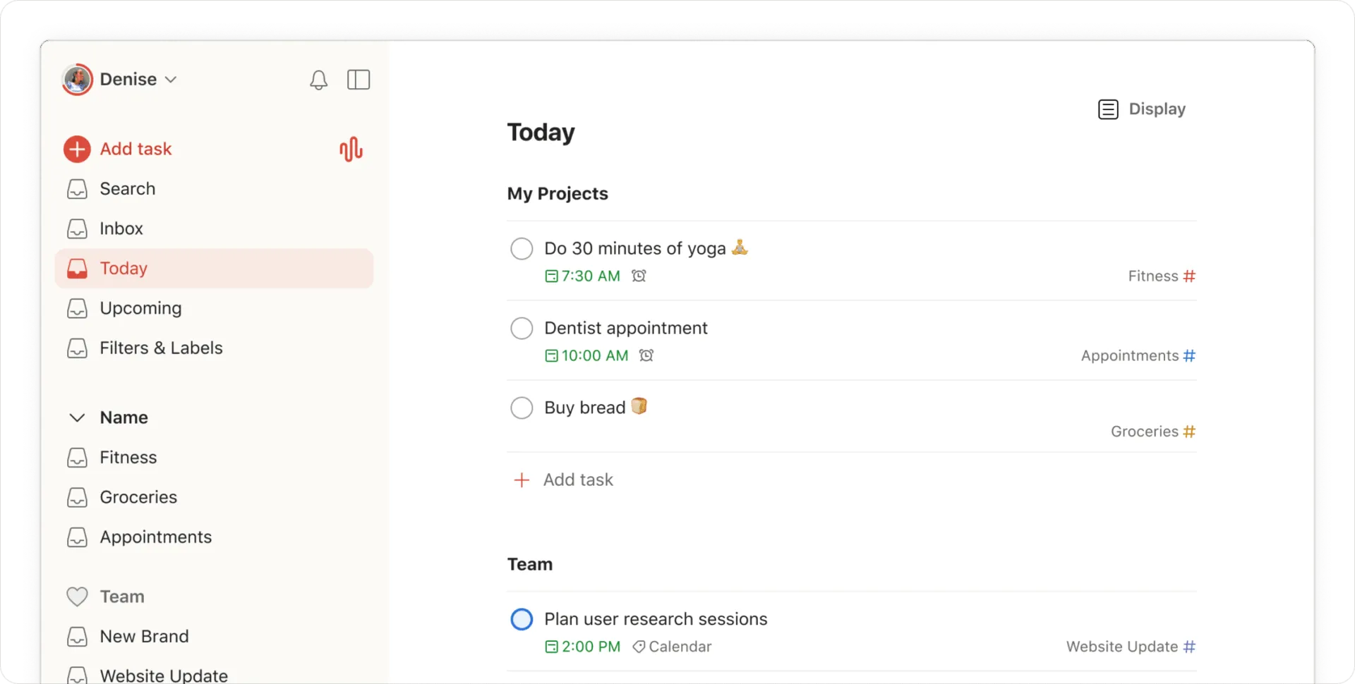Todoist – personlig uppgiftslista som visar prioriteringar, deadlines och återkommande uppgifter