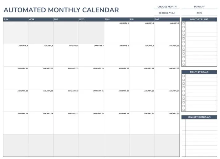 Calendario mensual automatizado de gdoc.io