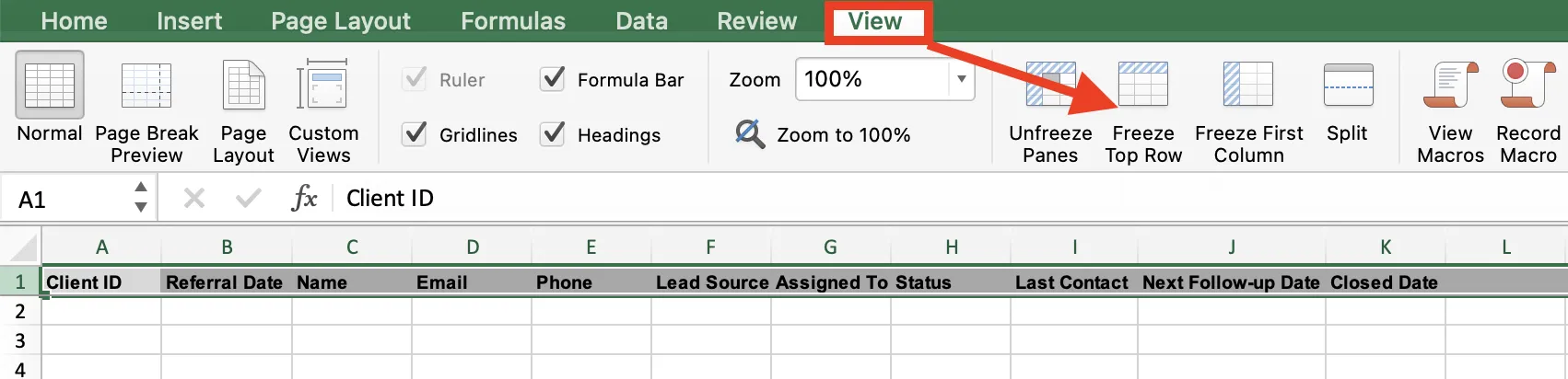 Figer une ligne dans Excel
Feuille de calcul CRM